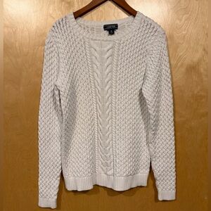 Lands’ End 100% Cotton White Cable Knit Sweater